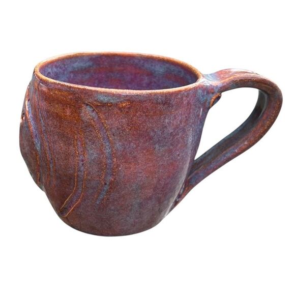 Sand Dollar Sculpted Stoneware Coffee Mug in Rust, Pink & Blue Glazes - Picture 5 of 13